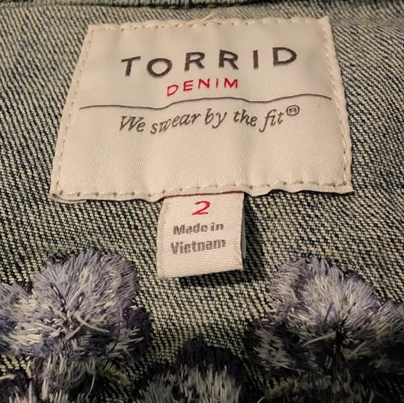 Torrid Blue Jean Jacket with Butterfly and Floral Embroidery - Picture 10 of 11